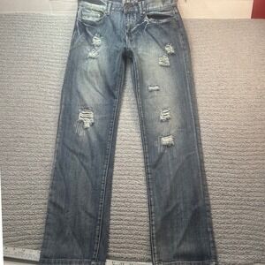CJ Black Jeans Low Rise Slim Straight Distressed Blue 30/32 Skater Grunge Y2K